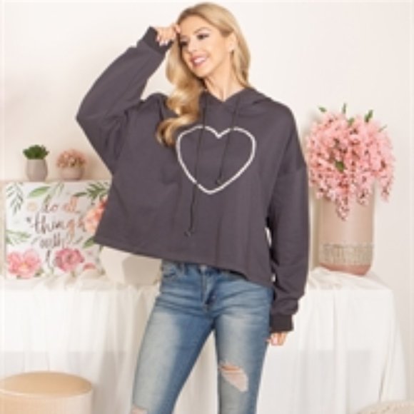 HEART STITCHED HOODIE Sweatshirt Hoodie NEW - Picture 2 of 3
